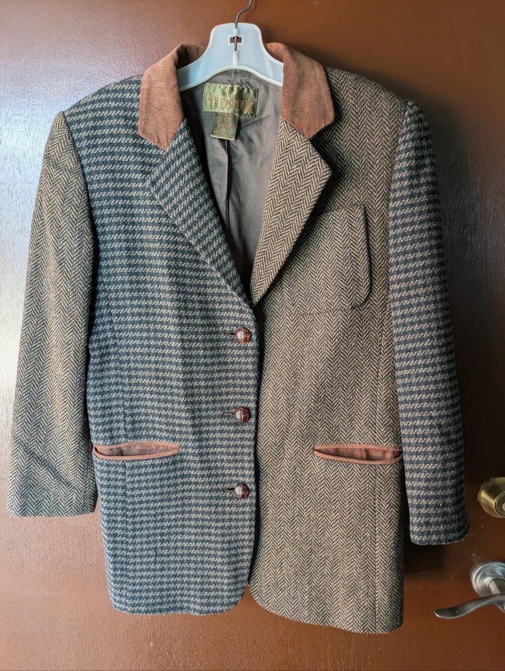 Vintage JL Colebrook Size 8 Patchwork Herringbone Blazer Brown Multicolor
